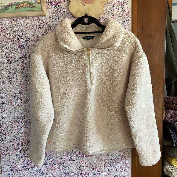 Ralph Lauren Cream Teddy Quarter Zip Sweatshirt - Picture 1 of 7